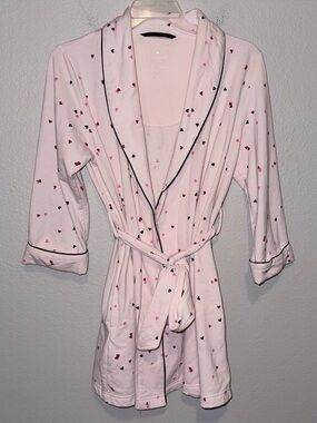 Kate Spade Heart Print Robe Pink Size Medium Tie Waist Pajama Lounge Wrap